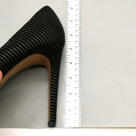Express Womens Slip On High Heels Black Flocked Stripe Pointed Toe Stiletto 10 - Picture 7 of 9